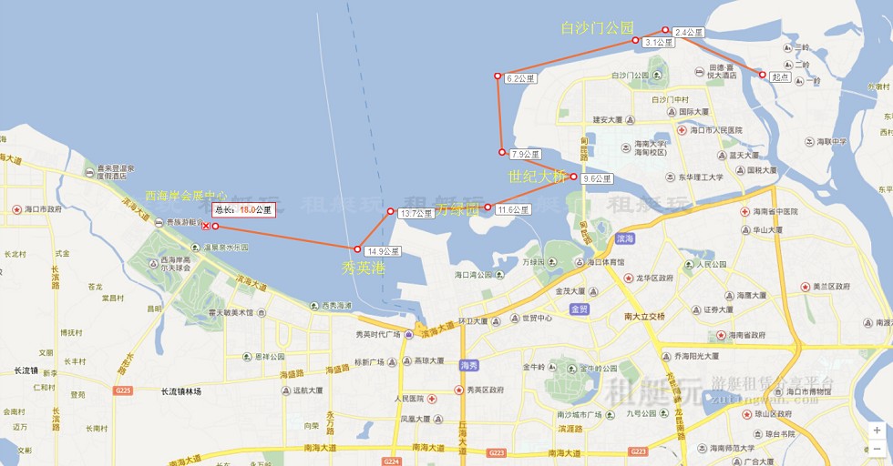 新埠島國(guó)際游艇碼頭→白沙門(mén)公園→世紀(jì)大橋→萬(wàn)綠園→秀英港→西海岸會(huì)展中心 新埠島國(guó)際游艇碼頭→白沙門(mén)公園→世紀(jì)大橋→萬(wàn)綠園→秀英港→西海岸會(huì)展中心